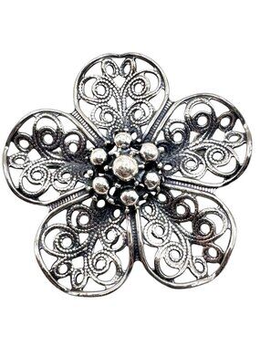 Vintage Beau Sterling Flower Brooch Pin Open Work Wire Work 925 Signed 35 mm